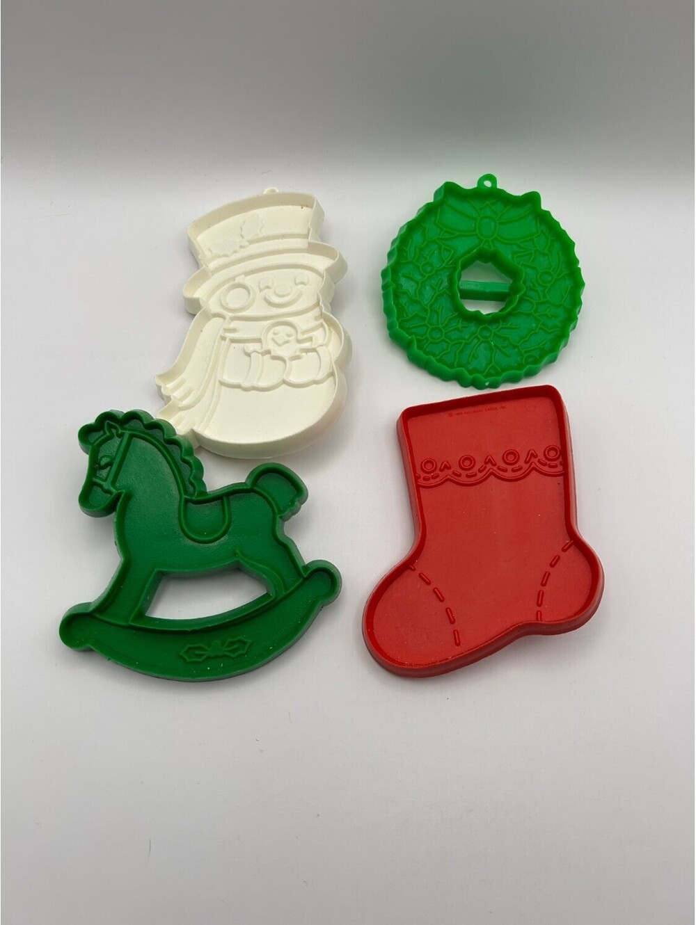 Hallmark Cards cookie cutter set Christmas, snowman, rocking horse, wreath Red